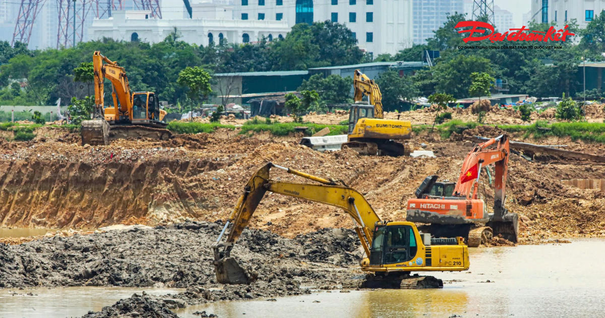 Tăng tốc thi công hồ điều hòa Phú Đô, chạy đua chống ngập trước mùa mưa