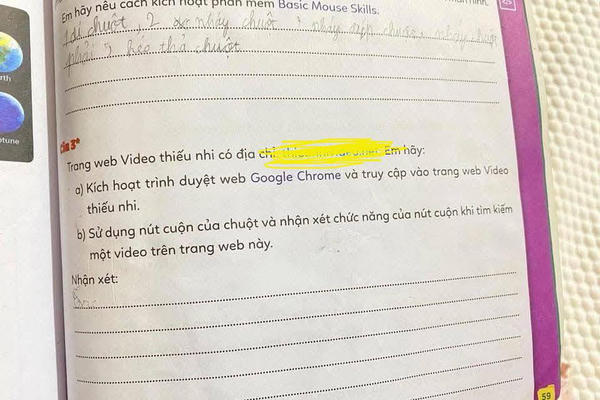 Vở bài tập tin học lớp 3 chứa link website ‘không lành mạnh’