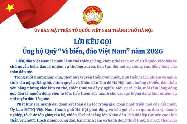 MTTQ TP. Hà Nội: Kêu gọi ủng hộ Quỹ “Vì biển, đảo Việt Nam” năm 2026