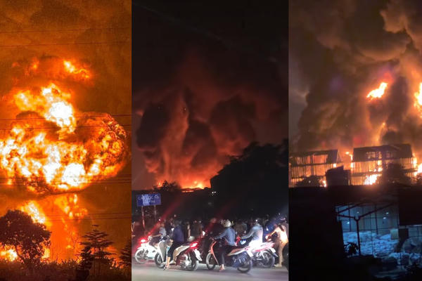 Hà Nội: Cháy lớn kho xưởng tái chế dầu ở Đông Anh