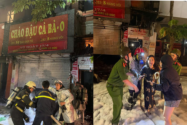 Cháy nhà trên phố Hàng Vôi trong đêm, cảnh sát cứu 4 người mắc kẹt