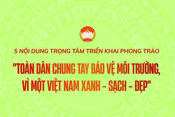 [Infographic] 5 nội dung trọng tâm triển khai phong trào "Toàn dân chung tay bảo vệ môi trường, vì một Việt Nam xanh - sạch - đẹp" 