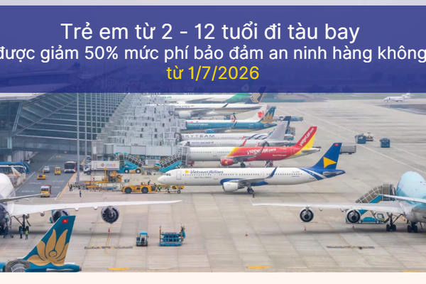 Infographic: Trẻ em từ 2 - 12 tuổi đi tàu bay được giảm 50% mức phí bảo đảm an ninh hàng không từ 1/7/2026