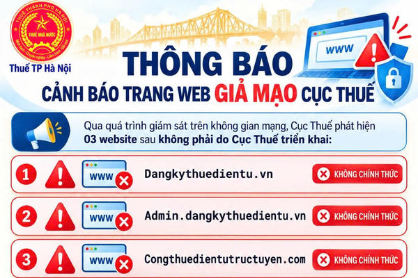 Thông báo cảnh báo trang Web giả mạo Cục Thuế