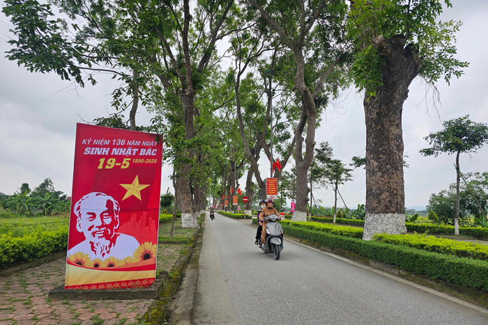 Làng Sen rực rỡ cờ hoa mừng Kỷ niệm 136 năm Ngày sinh nhật Bác
