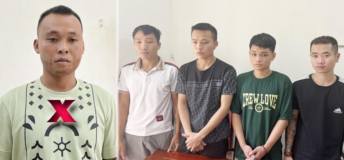 Quỳnh sẹo (ngoài cùng bên trái) cùng 4 người khác bị khởi tố vì giữ người trái pháp luật.