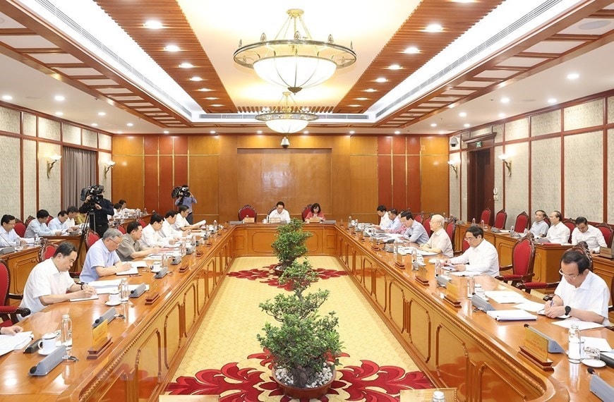 Tổng Bí thư Nguyễn Phú Trọng chủ trì cuộc họp Bộ Chính trị, Ban Bí thư ngày 21/7. (Nguồn: TTXVN).