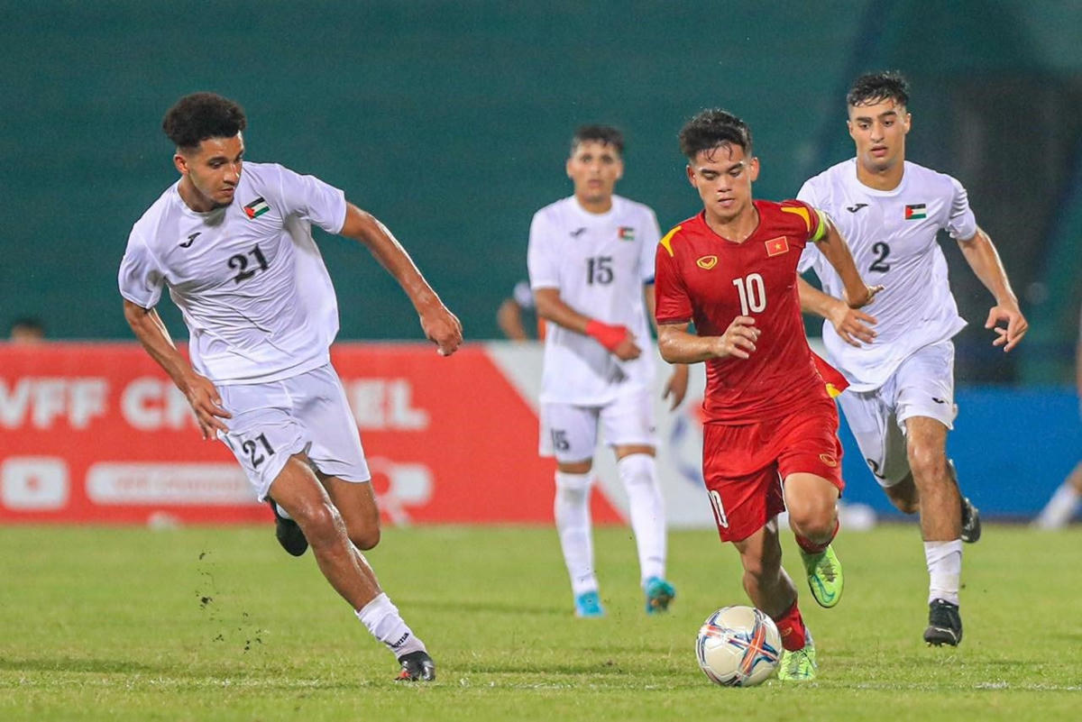 U20 Việt Nam trong trận giao hữu với U20 Palestine, ngày 3/9.