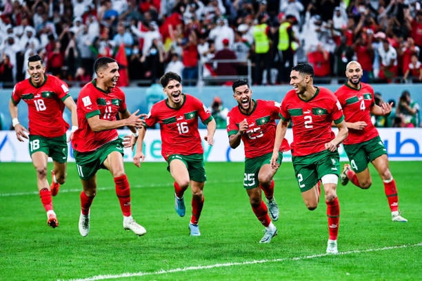 Niềm vui chiến thắng của các cầu thủ Morocco.
