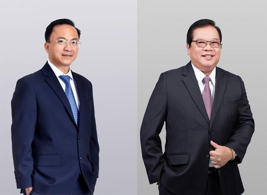Ông Lưu Quốc Thắng (bên phải), Trưởng Ban kiểm soát Ngân hàng Sài Gòn (SCB) và ông Diệp Bảo Châu, Phó Tổng Giám đốc SCB. Ảnh: PLO.