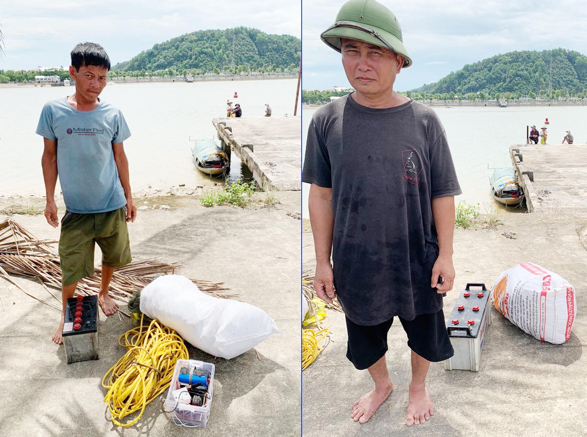 Hai đối tượng cùng tang vật.