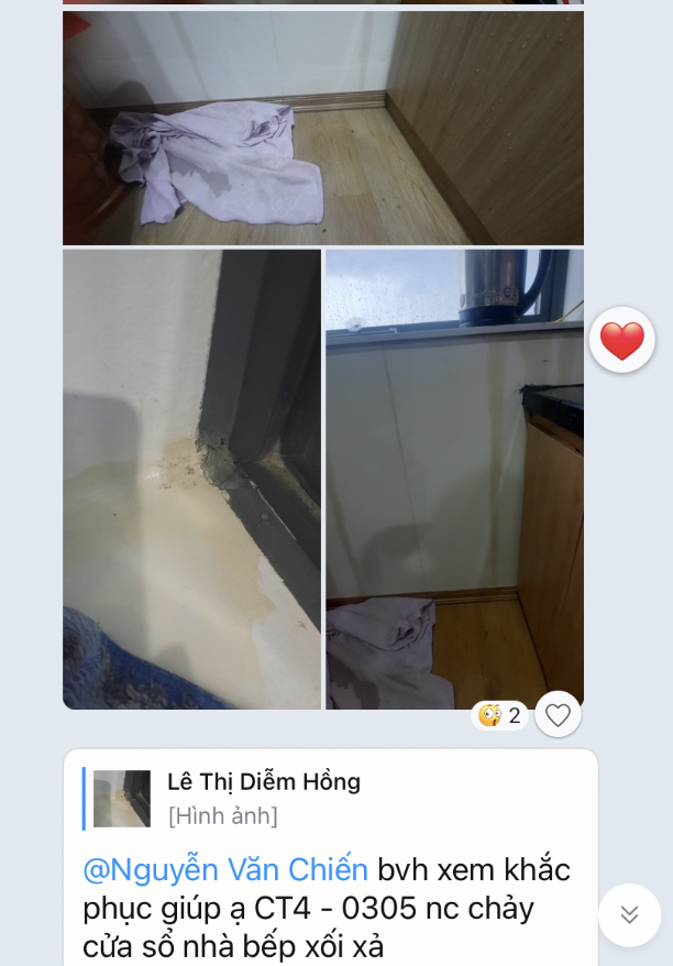 Vị trí thấm dột tại các căn hộ. Ảnh từ facebook.
