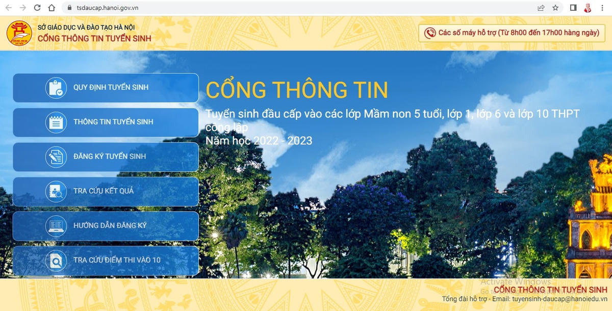 Cổng thông tin tuyển sinh trực tuyến học sinh đầu cấp Hà Nội