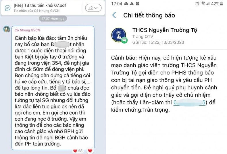 Thông tin về các cuộc gọi lừa đảo và cảnh báo của trường THCS Nguyễn Trường Tộ.