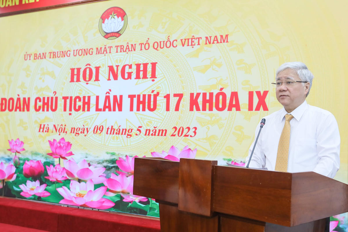 Bí thư Trung ương Đảng, Chủ tịch UBTƯ MTTQ Việt Nam Đỗ Văn Chiến phát biểu tại Hội nghị. Ảnh: Quang Vinh.