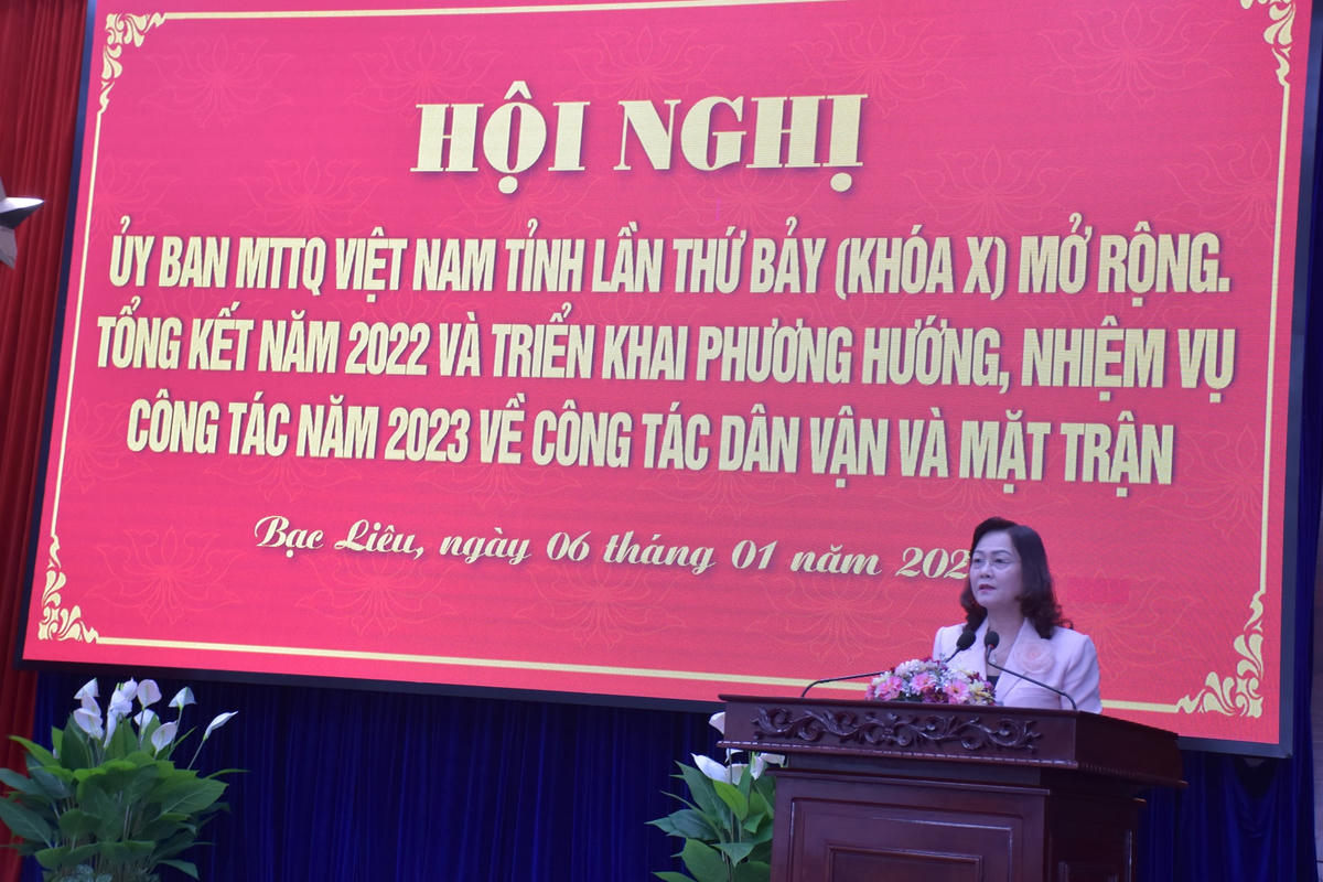Phó Bí thư thường trực Tỉnh uỷ Bạc Liêu Lê Thị Ái Nam phát biểu tại hội nghị.