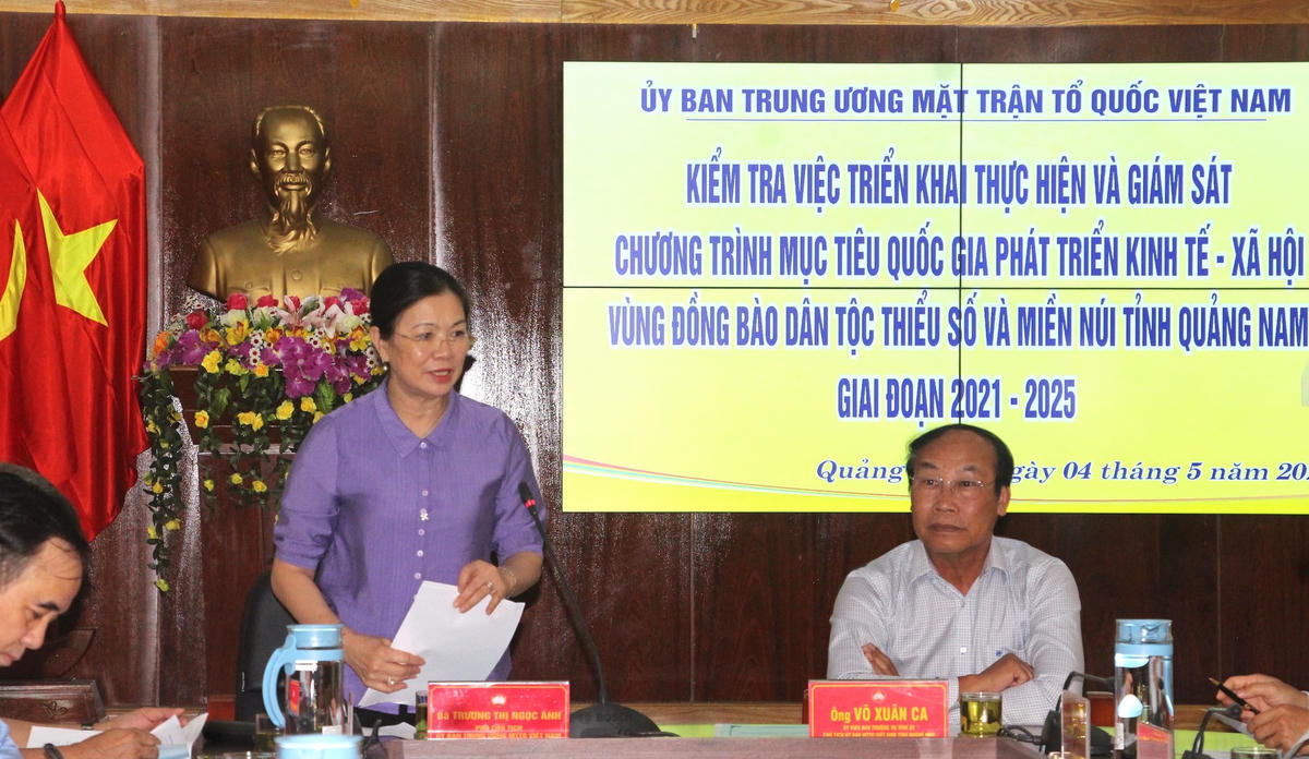 Bà Trương Thị Ngọc Ánh, Phó Chủ tịch UBTƯ MTTQ Việt Nam phát biểu tại buổi làm việc.  
