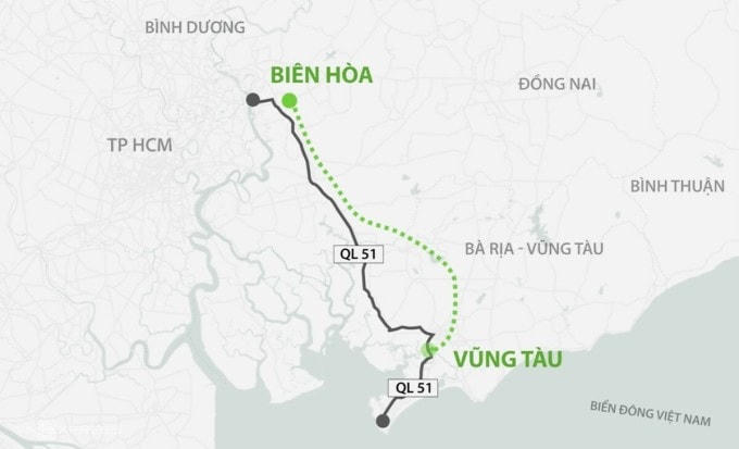 Hướng tuyến cao tốc Biên Hoà -Vũng Tàu. Đồ hoạ: Thanh Nhàn.