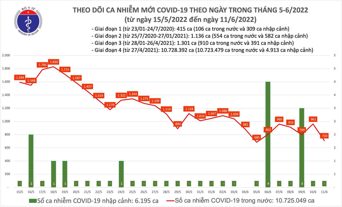 Biểu đồ số ca mắc Covid-19 tại Việt Nam đến ngày 11/6.