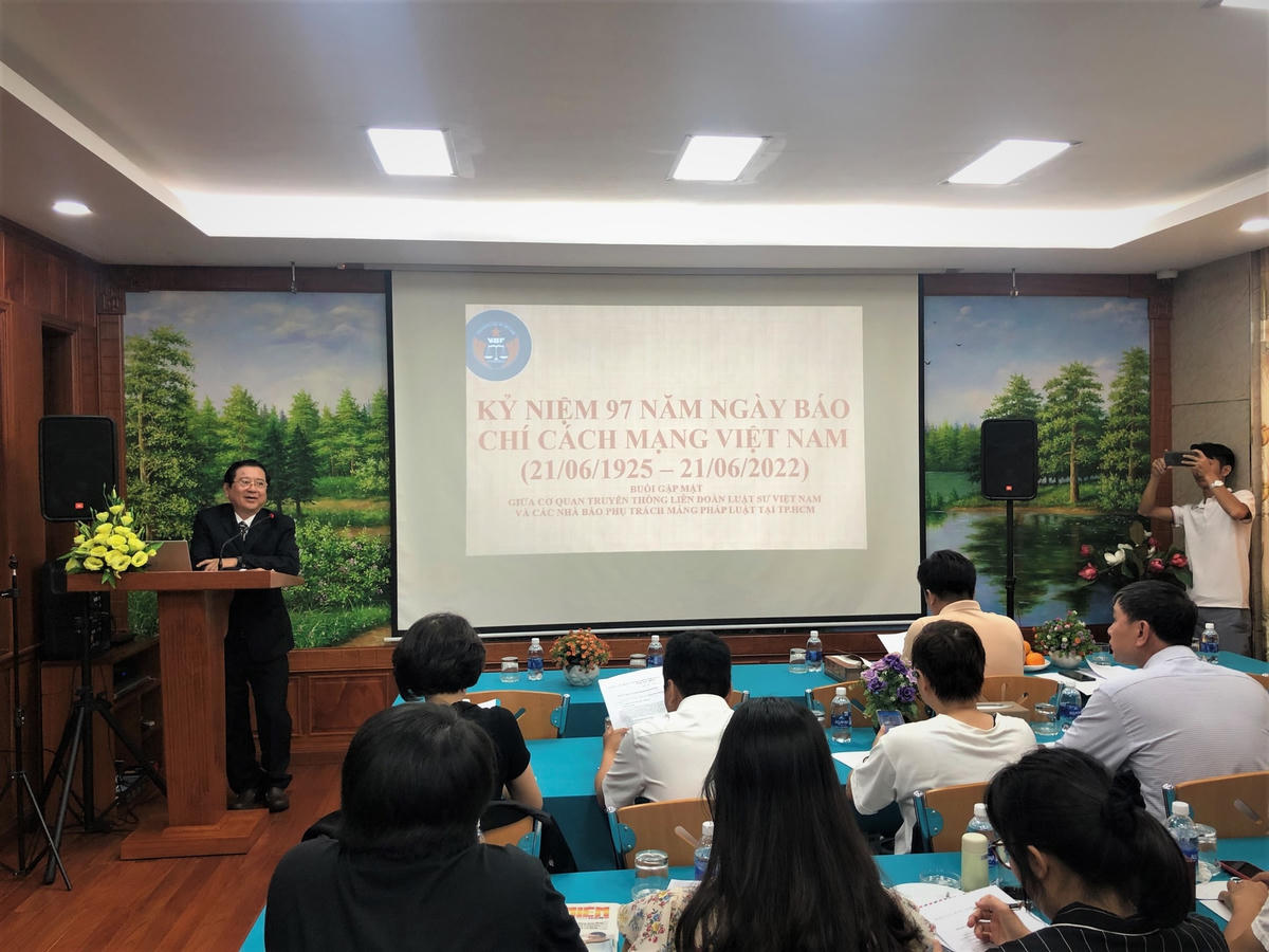 Quang cảnh buổi gặp mặt của Liên đoàn Luật sư Việt Nam với phóng viên báo chí tại TP HCM. (Ảnh: Hồng Phúc).