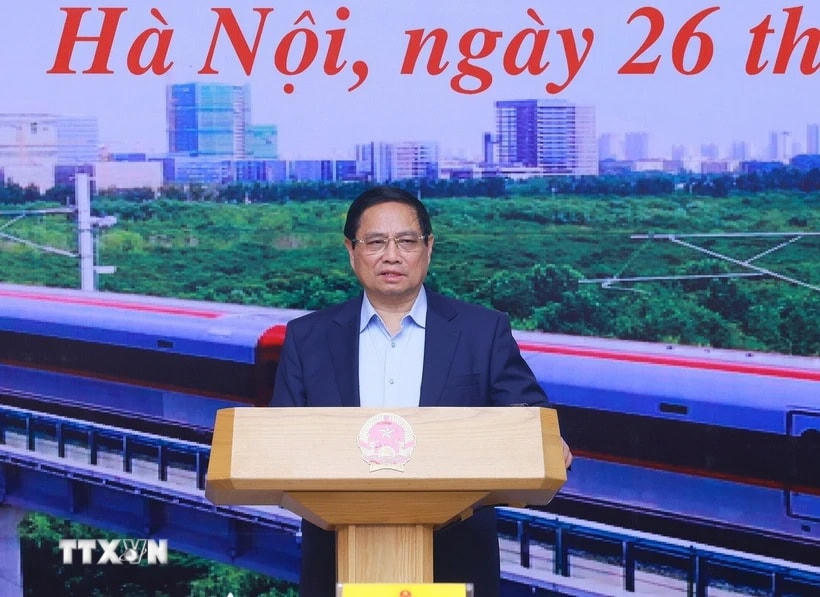 Thủ tướng Phạm Minh Chính chủ trì Phiên họp thứ hai Ban Chỉ đạo các công trình trọng điểm, dự án quan trọng quốc gia lĩnh vực đường sắt. (Ảnh: Dương Giang/TTXVN)