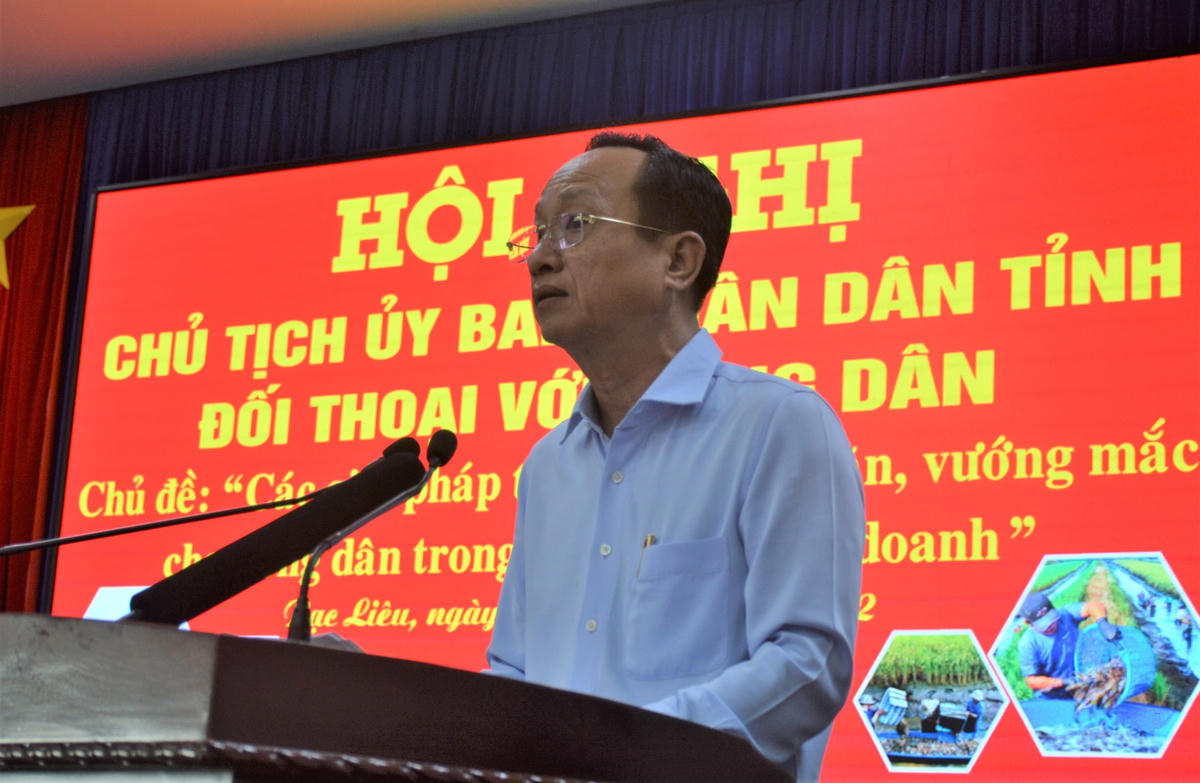 Chủ tịch UBND tỉnh Bạc Liêu Phạm Văn Thiều phát biểu tại hội nghị.