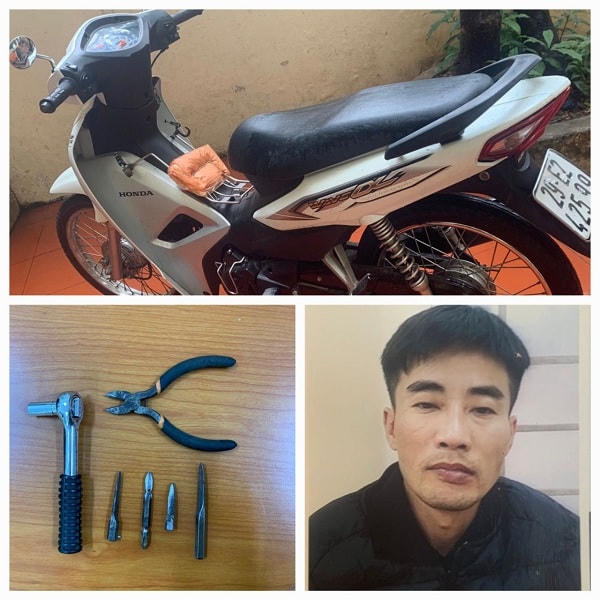 Đối tượng và tang vật. Ảnh: Cổng TTĐT Công an TP Hà Nội.