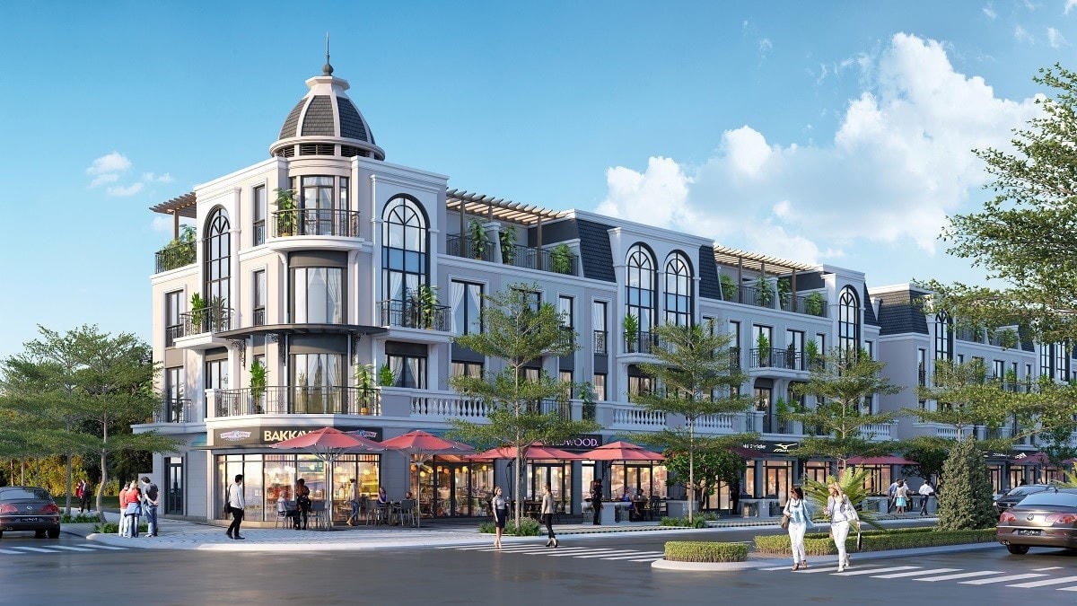 Phối cảnh một dãy shophouse của dự án Imperia Grand Plaza Đức Hòa.