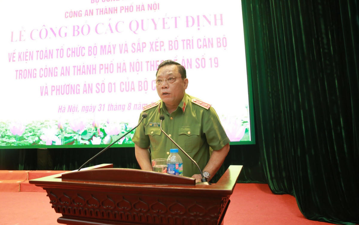 Trung tướng Nguyễn Hải Trung, Giám đốc Công an TP Hà Nội phát biểu tại buổi lễ.
