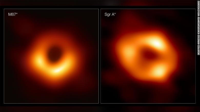 Ảnh chụp 2 hố đen vũ trụ đầu tiên, bên trái là M87 * và bên phải là Sagittarius A*. Ảnh: EHT.