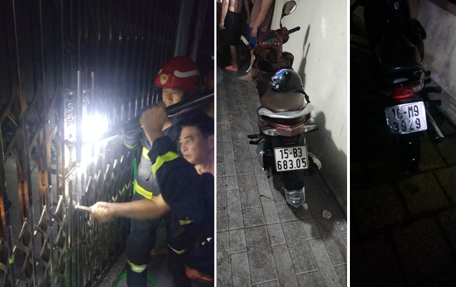 Lực lượng PCCC phá cửa tầng 1 để tiến hành dập lửa vụ cháy trên địa bàn phường Đằng Giang, quận Ngô Quyền.