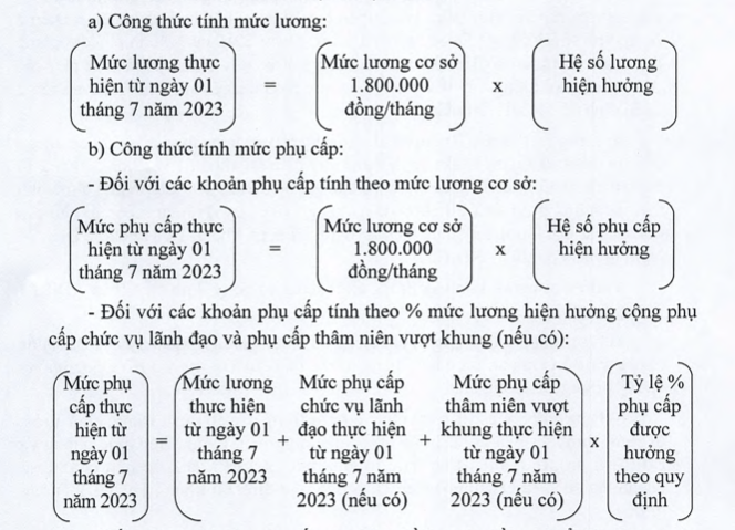 Công thức tính lương, phụ cấp từ ngày 1/7 (Ảnh: Bộ Nội vụ).