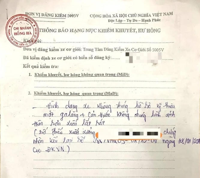 Biên bản làm việc với trung tâm đăng kiểm (Ảnh: Otofun).