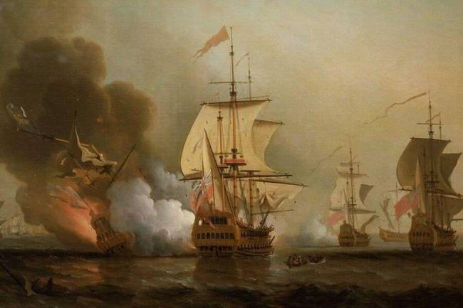 San José (ngoài cùng bên trái) bị chìm vào năm 1708. Ảnh: Bảo tàng Hàng hải Quốc gia Tây Ban Nha.  