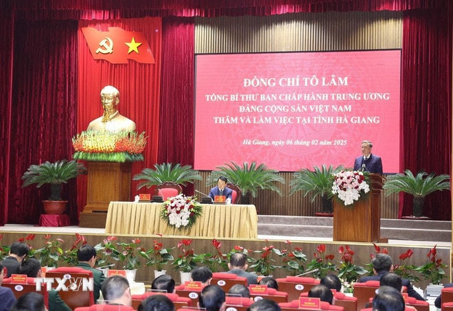 Tổng Bí thư Tô Lâm phát biểu kết luận. (Ảnh: Thống Nhất/TTXVN) ttxvn-tong-bi-thu-to-lam-ha-giang-3.jpg