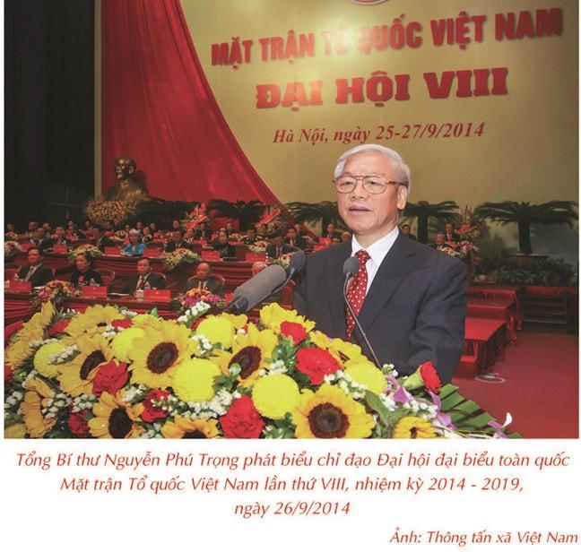 Giương cao ngọn cờ đại đoàn kết toàn dân tộc, phát huy truyền thống yêu nước, vai trò nòng cốt chính trị của Mặt trận Tổ quốc Việt Nam, quyết tâm xây dựng đất nước ta ngày càng giàu mạnh, phồn vinh, văn minh, hạnh phúc
