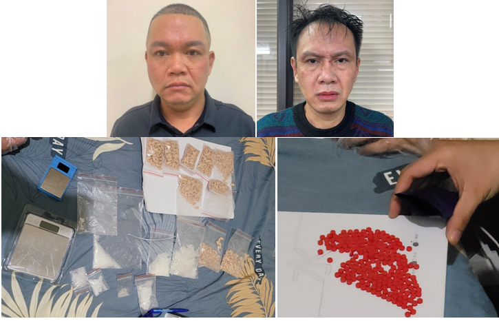 Các đối tượng và số ma túy thu giữ. Ảnh: Công an TP Hải Phòng.