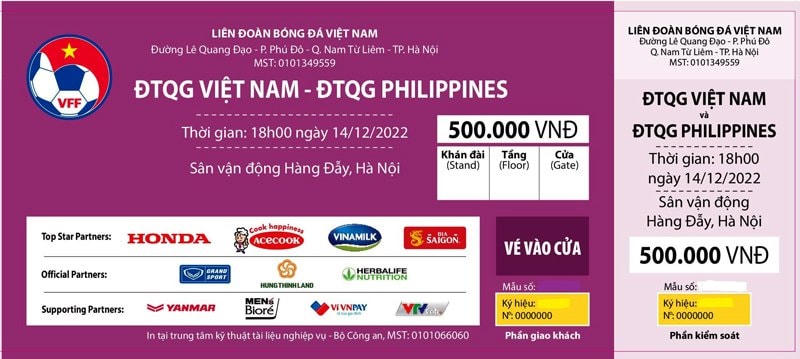 Người hâm mộ có thể mua 1 trong 3 mệnh giá vé là 500.000 đồng/vé, 300.000 đồng/vé và 200.000 đồng/vé để vào xem trận giao hữu giữa ĐT Việt Nam vs ĐT Philippines. Ảnh: VFF.