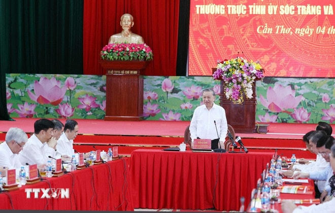 Tổng Bí thư Tô Lâm phát biểu. (Ảnh: Thống Nhất/TTXVN) ttxvn-tong-bi-thu-can-tho-hau-giang-soc-trang-3.jpg