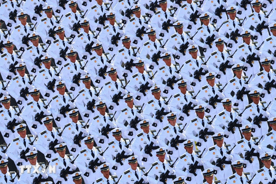 Hải quân Trung Quốc tại Lễ duyệt binh kỷ niệm 80 năm chiến thắng phátxít của nhân dân thế giới ở Bắc Kinh, ngày 3/9/2025. (Ảnh: THX/TTXVN)