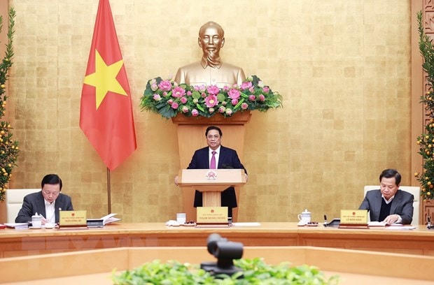 Thủ tướng Phạm Minh Chính chủ trì họp Thường trực Chính phủ, đánh giá tình hình Tết Nguyên đán Quý Mão 2023 và triển khai các nhiệm vụ trọng tâm sau Tết. (Ảnh: Dương Giang/TTXVN).