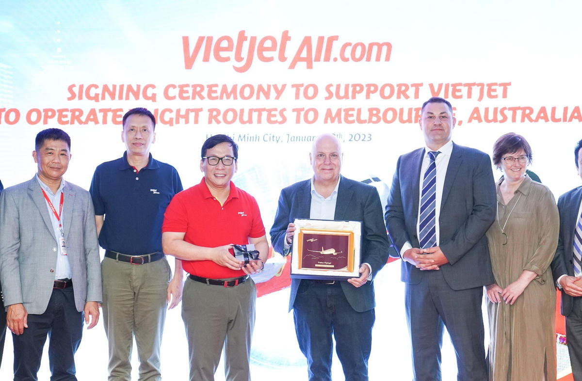 Lãnh đạo Vietjet cùng Bộ trưởng bang Victoria (Úc) công bố đường bay thẳng giữa TP Hồ Chí Minh và Melbourne từ ngày 31/3/2023