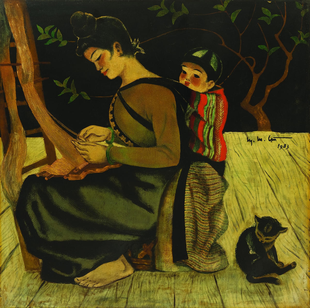 Tác phẩm "Mắc go cửi" (sơn mài, 1983).  