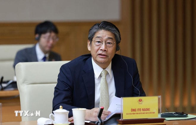 Đại sứ Nhật Bản tại Việt Nam Ito Naoki phát biểu. (Ảnh: Dương Giang/TTXVN) ttxvn-thu-tuong-toa-dam-voi-cac-doanh-nghiep-nhat-ban-1208-2.jpg