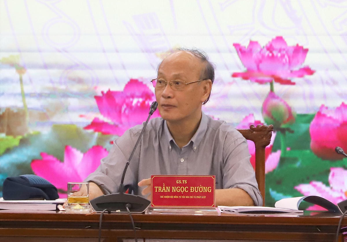 GS.TS Trần Ngọc Đường, Chủ nhiệm Hội đồng tư vấn về Dân chủ và Pháp luật UBTƯ MTTQ Việt Nam phát biểu.