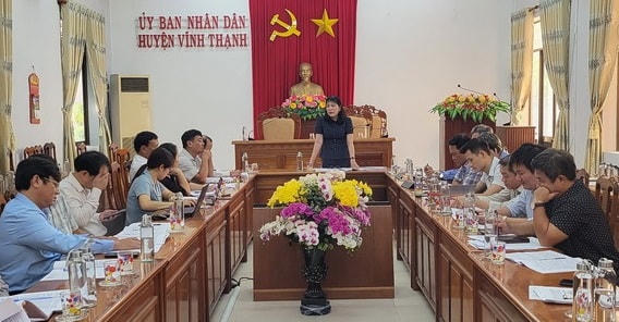 Bà Hồ Thị Kim Thu, Phó Chủ tịch Ủy ban MTTQ Việt Nam tỉnh Bình Định, phát biểu tại buổi làm việc.