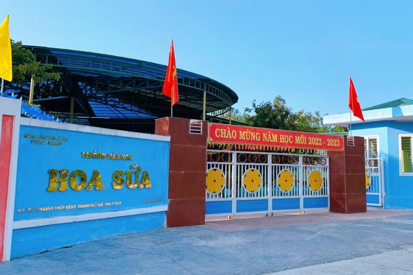 Trường mầm non Hoa Sữa nơi 3 cô giáo bị phát hiện dùng bằng giả. Ảnh: L.C.