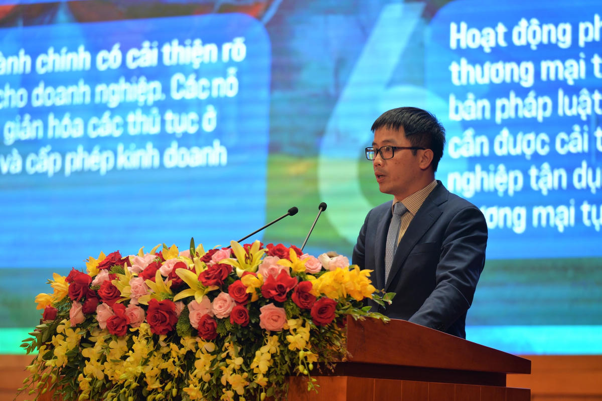 Ông Đậu Anh Tuấn, Trưởng ban Pháp chế, Giám đốc Dự án PCI quốc gia phát biểu tại Hội nghị.