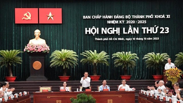 Quang cảnh Hội nghị lần thứ 23 của Ban Chấp hành Đảng bộ TPHCM khóa XI. (Ảnh: TTBC)