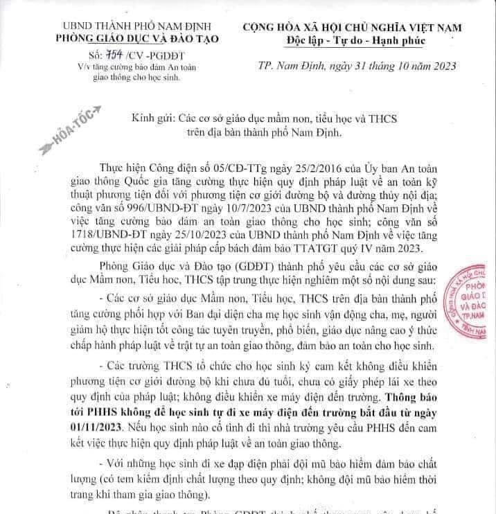Công văn chỉ đạo của Phòng Giáo dục - Đào tạo TP Nam Định.